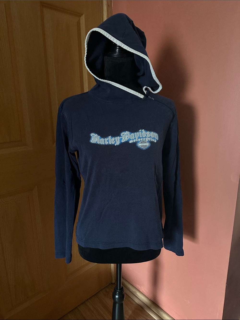Harley-Davidson Navy Hooded Women's Sweater with Contrast Trim